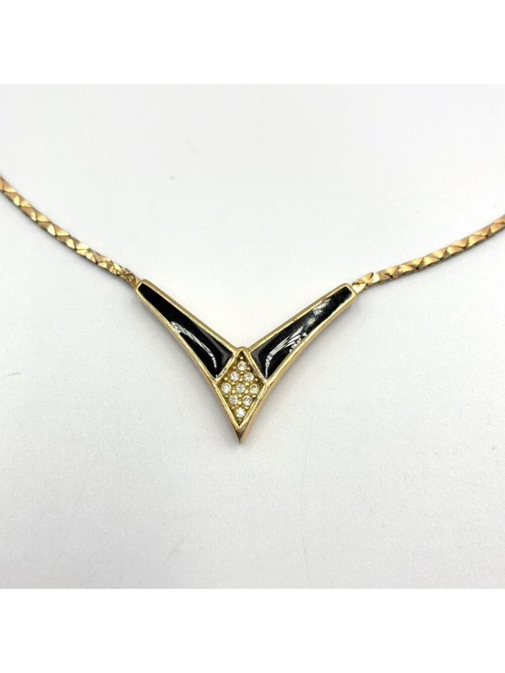 Dior Detail Rhinestone with Enamel Clear Gold Black Necklace